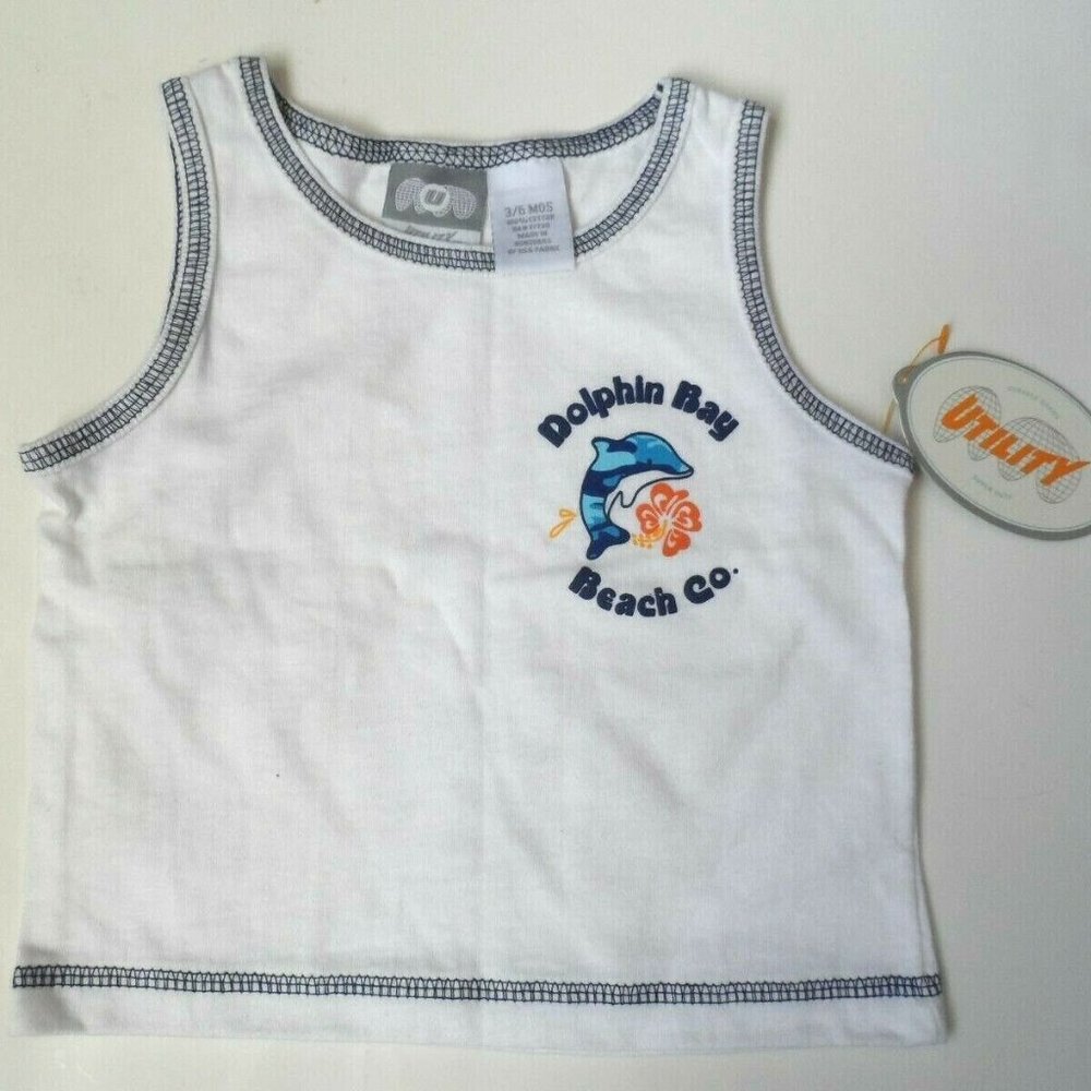 Infant Utility White/Dolphin Tank Top, Size: 3-6 Mo